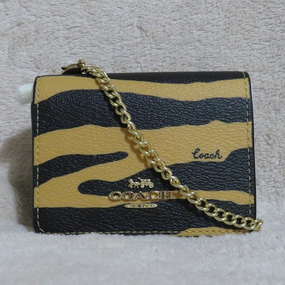 Coach Tiger Print Mini Wallet on a Chain (Honey/Black)